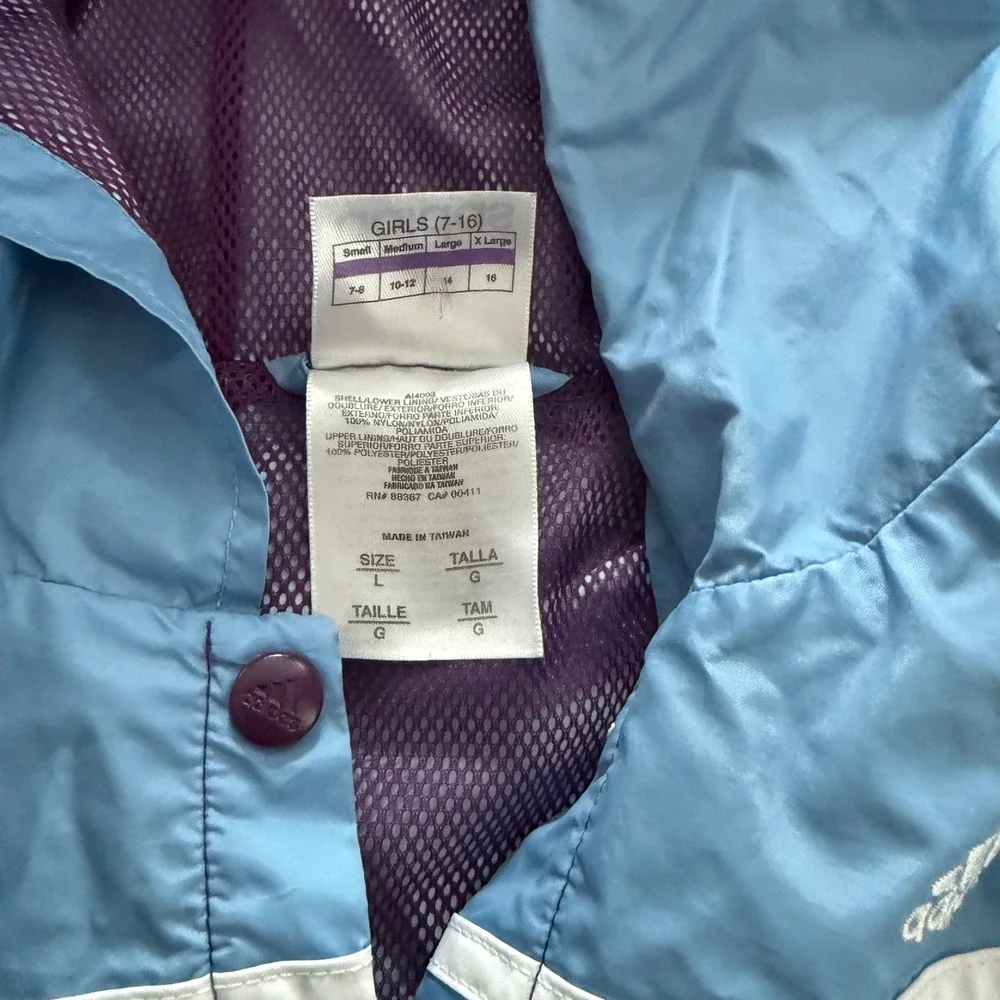 adidas‎ Vintage Y2K Windbreaker Girls L 14/16 Purple Blue 3-Stripe Colorblock